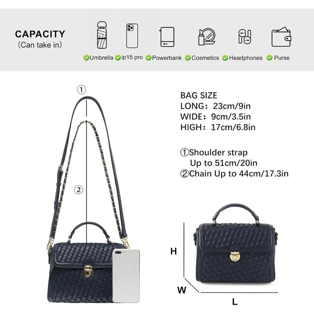 Woven Leather Crossbody Bag Women Handwoven Shoulder Purse Vegan Leather